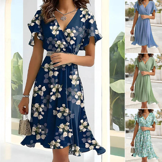 🌷【S-2XL】Wyszczuplająca talię sukienka w kwiaty