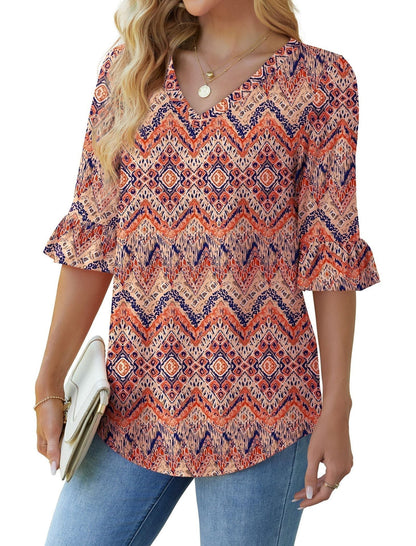 💕Bluza damska z wycięciem na szyję z falbanką Bluze🎁