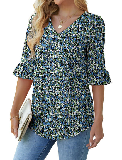 💕Bluza damska z wycięciem na szyję z falbanką Bluze🎁