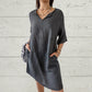 💃【S-2XL】Kobieta Casual Solid V-Neck Luźna sukienka