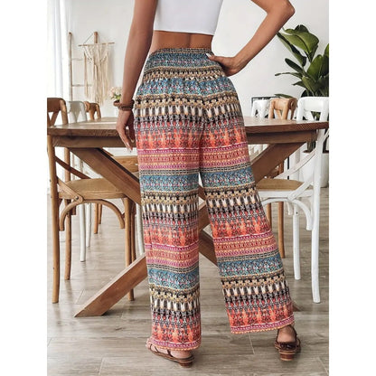 【S-2XL】Damskie spodnie casualowe z wysokim stanem i nadrukiem w stylu boho