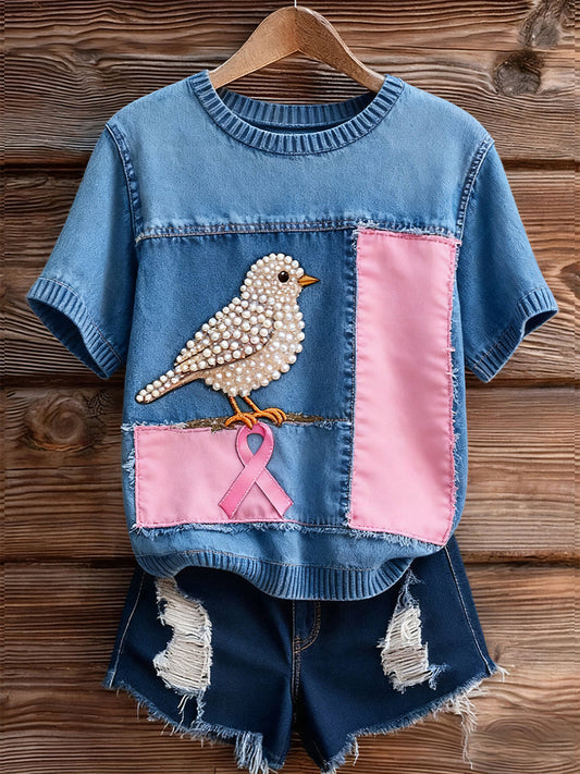 Жените артистични животински печат удобен плетене с къс ръкав отгоре