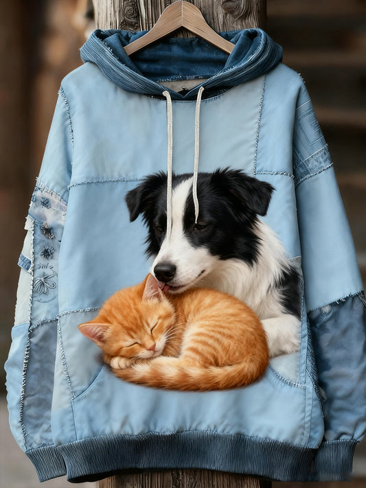 Унисекс животински изкуство печат случайни реколта качулка