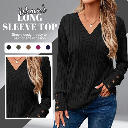 Дамска ежедневна блуза с V-образно деколте и дълъг ръкав