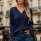 Дамска ежедневна блуза с V-образно деколте и дълъг ръкав