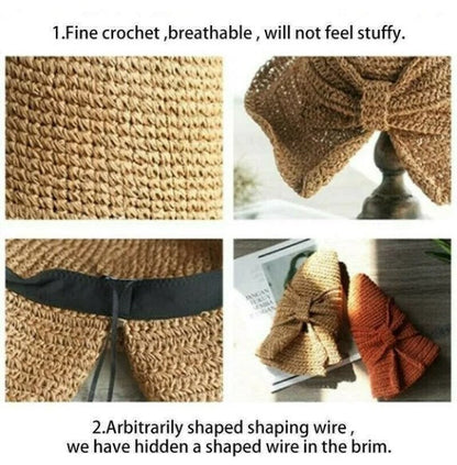 ☀🙋‍♀️Składany kapelusz przeciwsłoneczny z kokardą👒