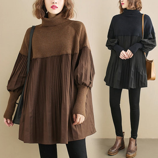 👩‍✨2023 Super gorąca dzianinowa sukienka z rękawami w jednolitym kolorze w rozmiarze plus size